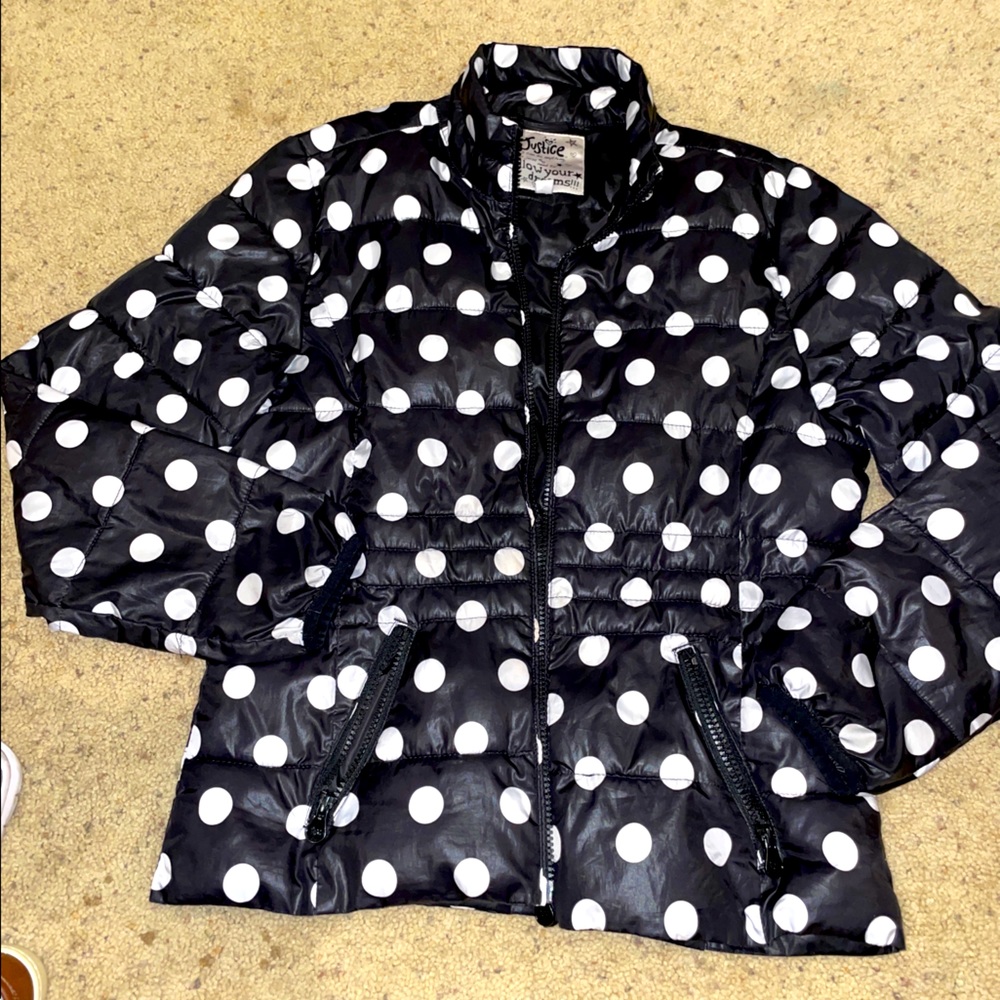 Justice Black Polk a dot puffer coat size 16